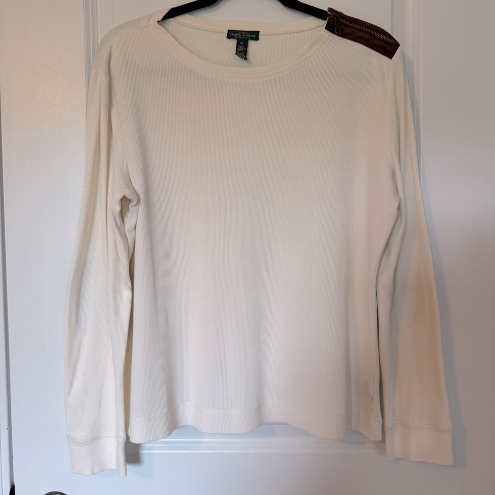 Ralph Lauren Jean Company Ivory Long Sleeve XL Top with Elbow Patches